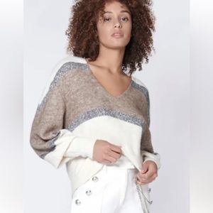 Veronica Beard Miley V-Neck Alpaca Merino Wool Blend Sweater